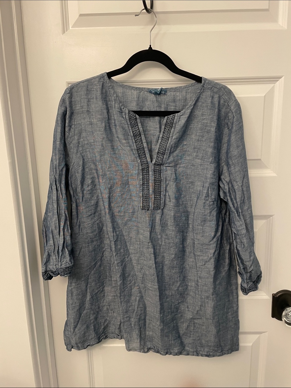 Women’s Light Blue Chambray Button-Down Tunic Shirt